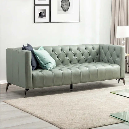 Nestor Transitional Genuine Leather Sofa with Metal Legs and Tufted Back