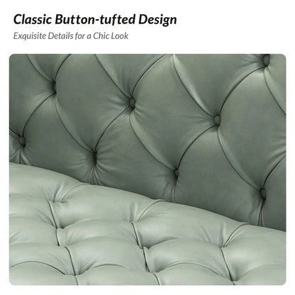 Nestor Transitional Genuine Leather Sofa with Metal Legs and Tufted Back