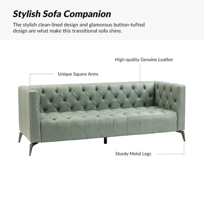 Nestor Transitional Genuine Leather Sofa with Metal Legs and Tufted Back