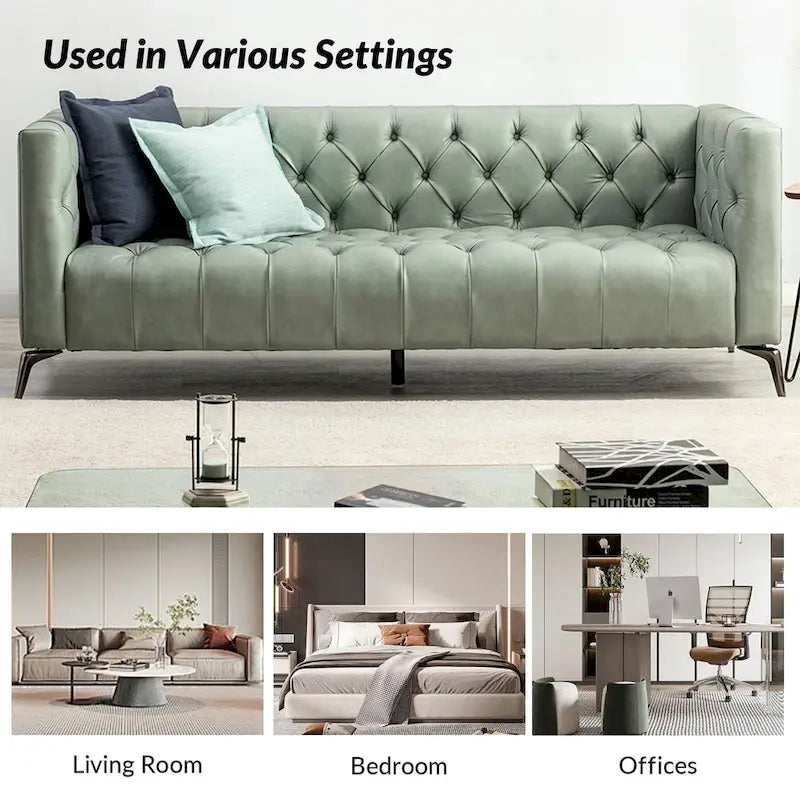 Nestor Transitional Genuine Leather Sofa with Metal Legs and Tufted Back