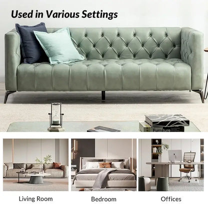 Nestor Transitional Genuine Leather Sofa with Metal Legs and Tufted Back