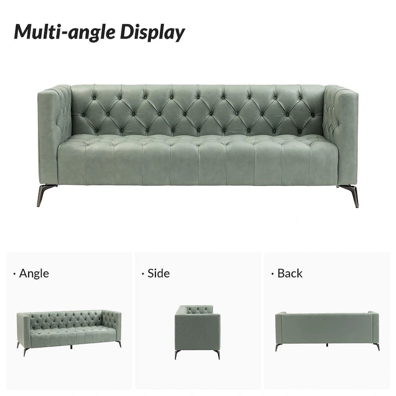 Nestor Transitional Genuine Leather Sofa with Metal Legs and Tufted Back