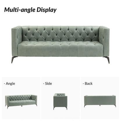 Nestor Transitional Genuine Leather Sofa with Metal Legs and Tufted Back