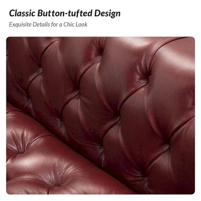 Nestor Transitional Genuine Leather Sofa with Metal Legs and Tufted Back