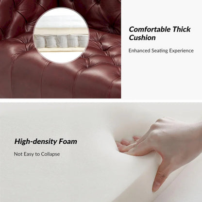 Nestor Transitional Genuine Leather Sofa with Metal Legs and Tufted Back