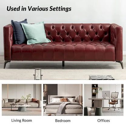 Nestor Transitional Genuine Leather Sofa with Metal Legs and Tufted Back