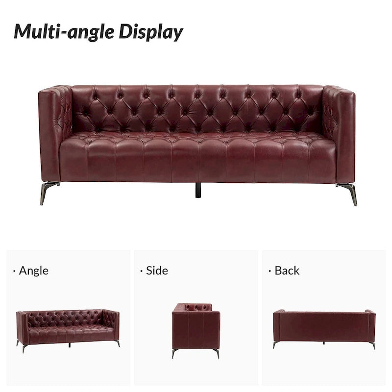 Nestor Transitional Genuine Leather Sofa with Metal Legs and Tufted Back