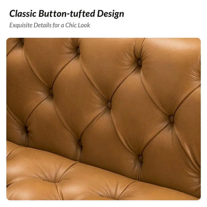 Nestor Transitional Genuine Leather Sofa with Metal Legs and Tufted Back