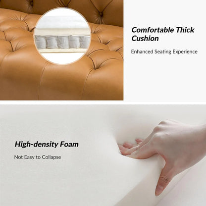 Nestor Transitional Genuine Leather Sofa with Metal Legs and Tufted Back