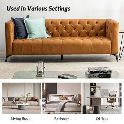 Nestor Transitional Genuine Leather Sofa with Metal Legs and Tufted Back