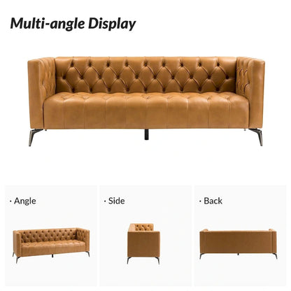 Nestor Transitional Genuine Leather Sofa with Metal Legs and Tufted Back