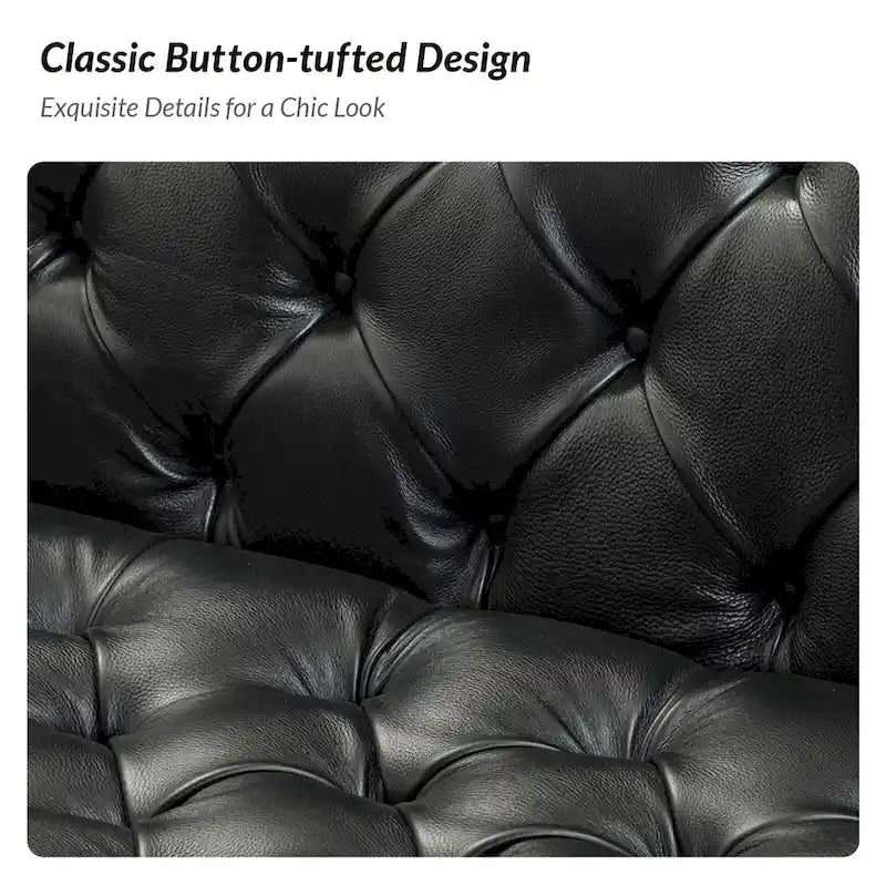 Nestor Transitional Genuine Leather Sofa with Metal Legs and Tufted Back