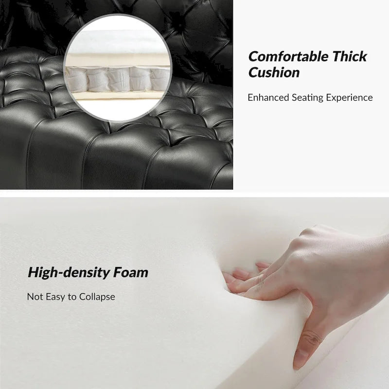 Nestor Transitional Genuine Leather Sofa with Metal Legs and Tufted Back