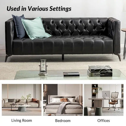 Nestor Transitional Genuine Leather Sofa with Metal Legs and Tufted Back