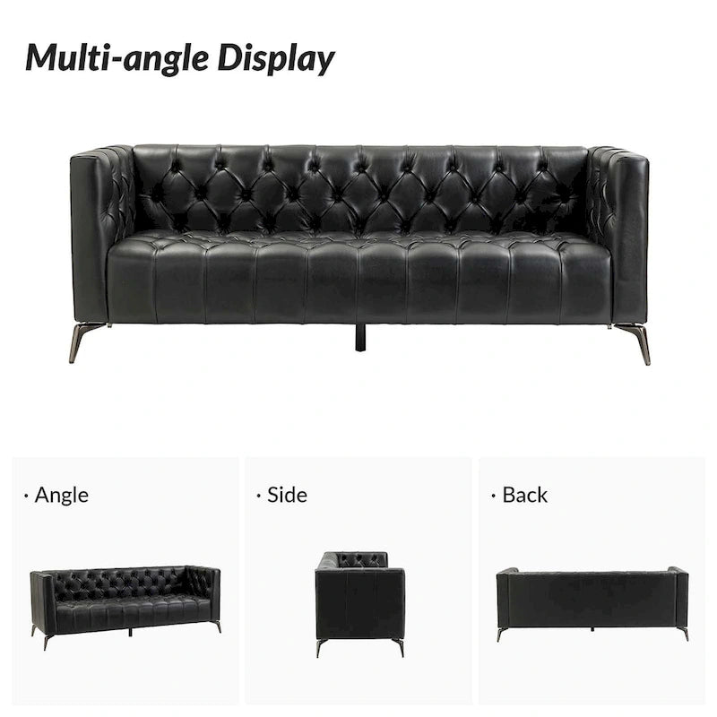 Nestor Transitional Genuine Leather Sofa with Metal Legs and Tufted Back