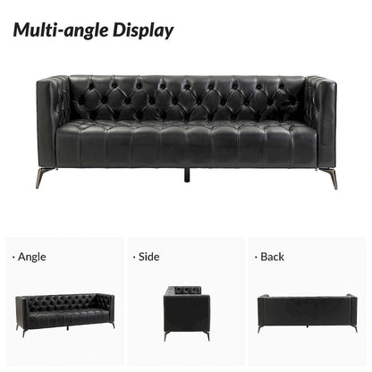Nestor Transitional Genuine Leather Sofa with Metal Legs and Tufted Back