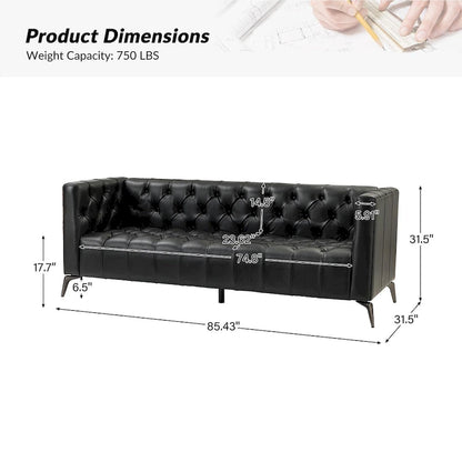 Nestor Transitional Genuine Leather Sofa with Metal Legs and Tufted Back