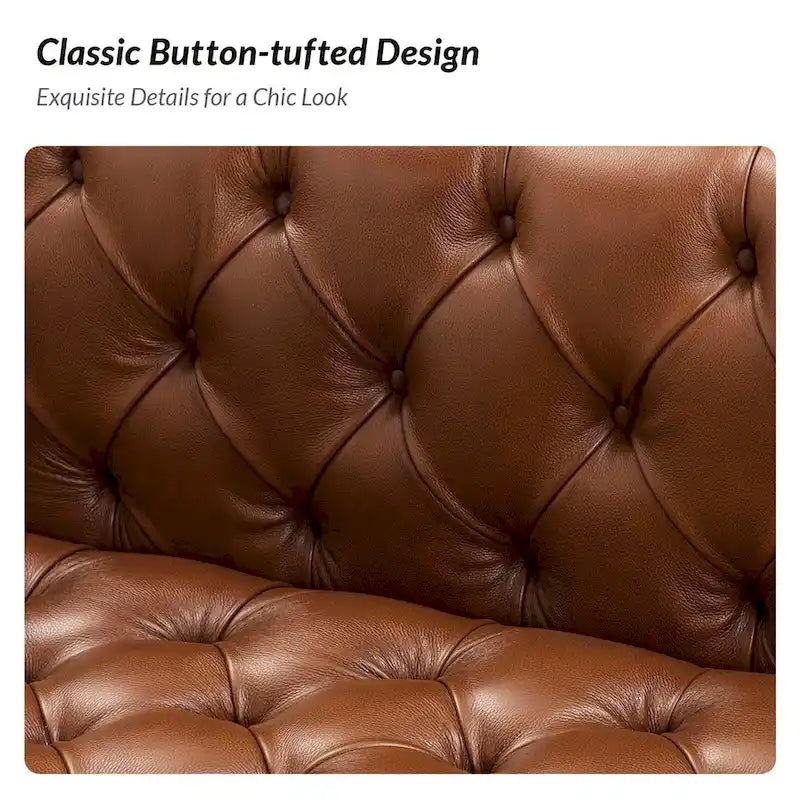 Nestor Transitional Genuine Leather Sofa with Metal Legs and Tufted Back