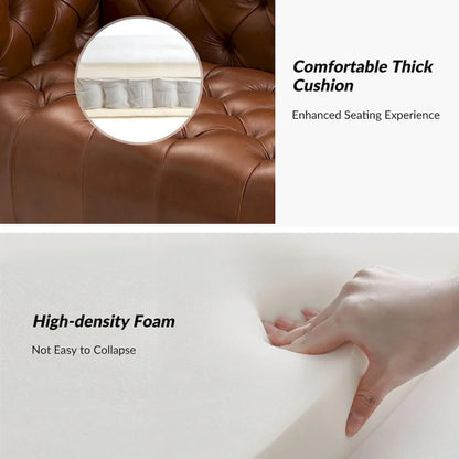 Nestor Transitional Genuine Leather Sofa with Metal Legs and Tufted Back