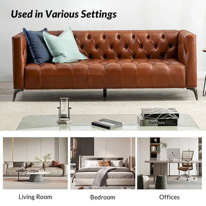Nestor Transitional Genuine Leather Sofa with Metal Legs and Tufted Back