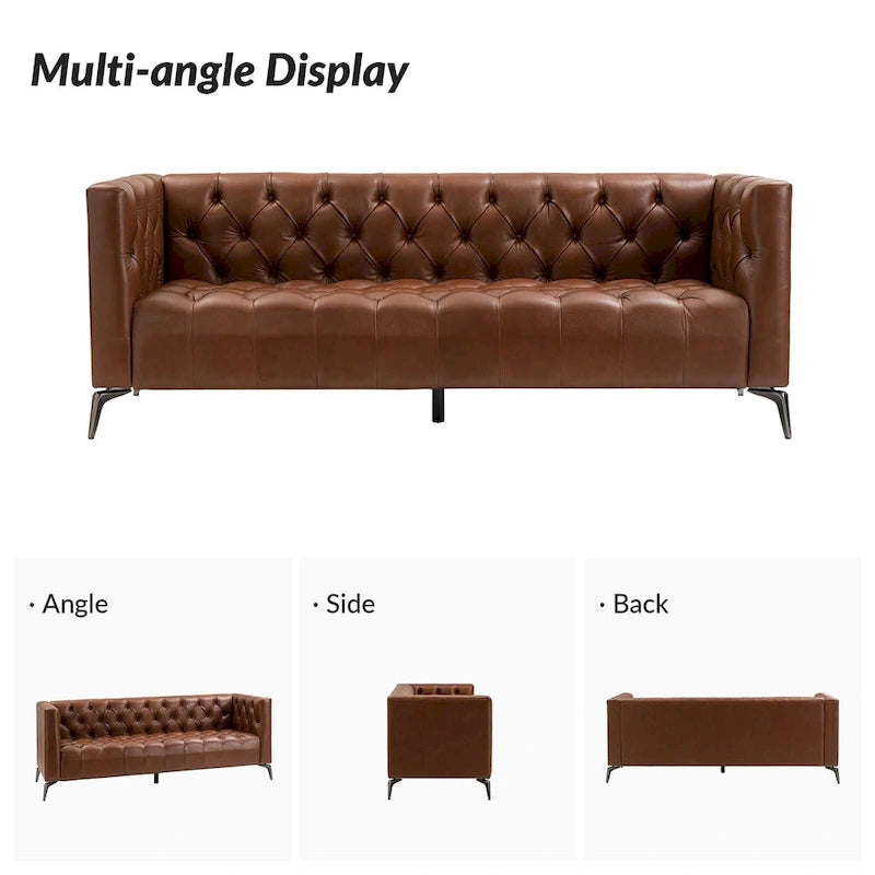 Nestor Transitional Genuine Leather Sofa with Metal Legs and Tufted Back