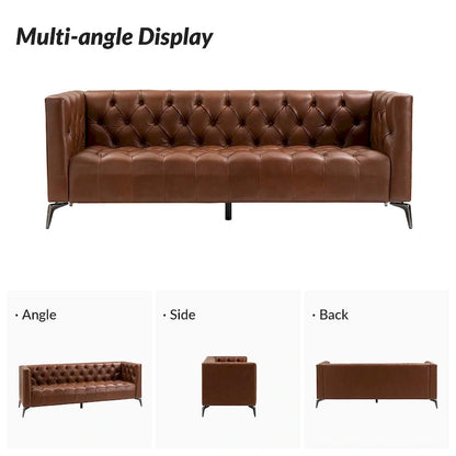 Nestor Transitional Genuine Leather Sofa with Metal Legs and Tufted Back