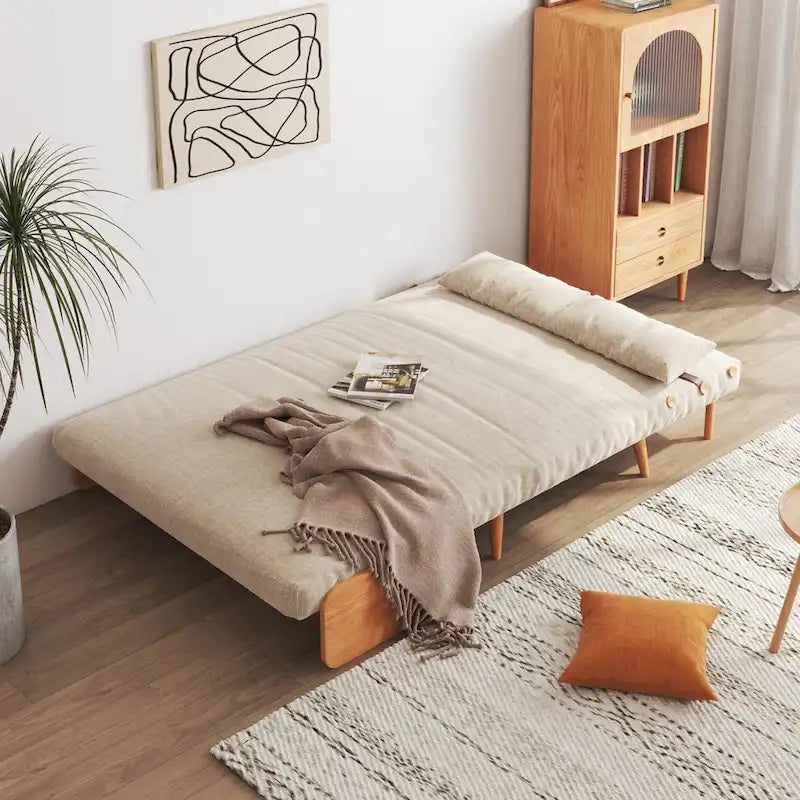 JASIWAY 43.3 Upholstered Loveseat Sofa Bed, Beige