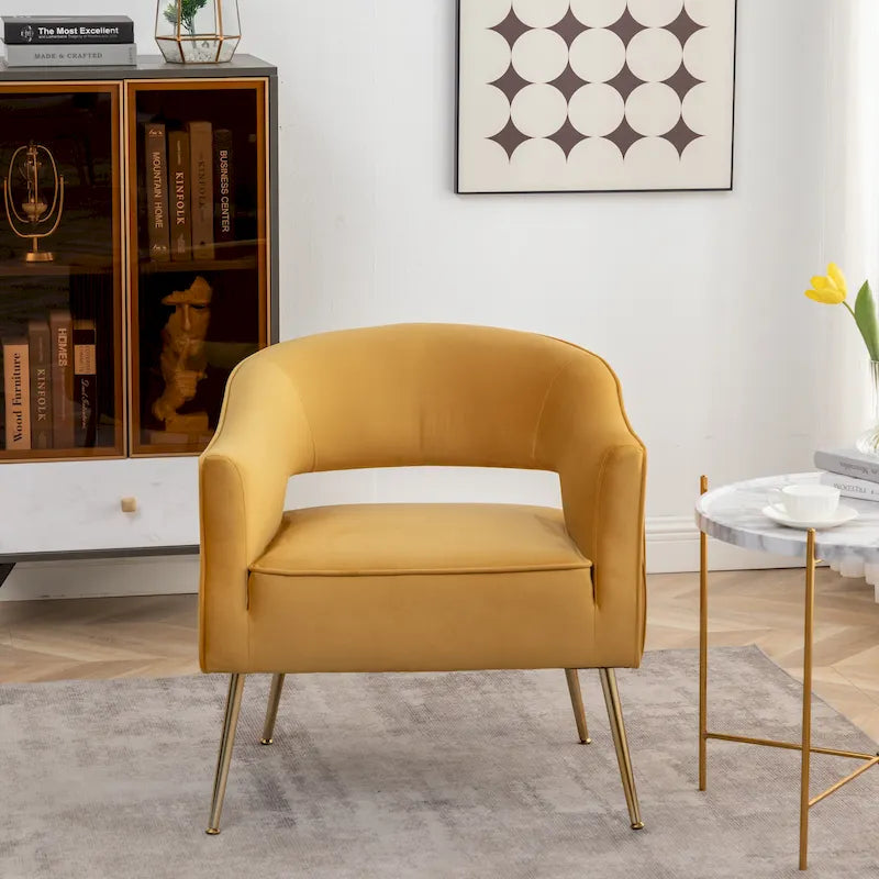 SEYNAR Modern Velvet Accent Arm Vanity Chair with Wingback and Gold Legs for Living Room