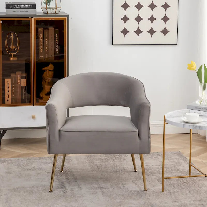 SEYNAR Modern Velvet Accent Arm Vanity Chair with Wingback and Gold Legs for Living Room