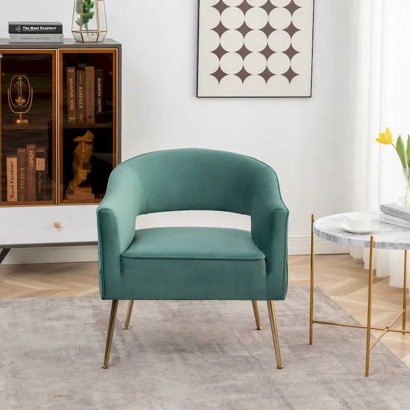 SEYNAR Modern Velvet Accent Arm Vanity Chair with Wingback and Gold Legs for Living Room