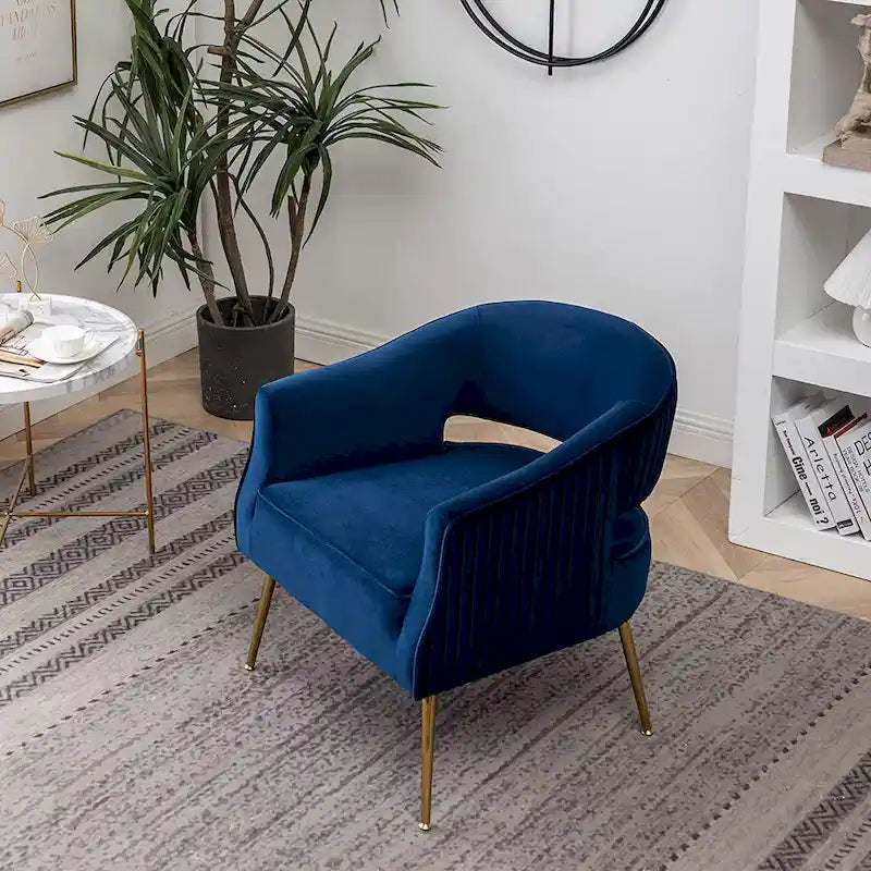 SEYNAR Modern Velvet Accent Arm Vanity Chair with Wingback and Gold Legs for Living Room