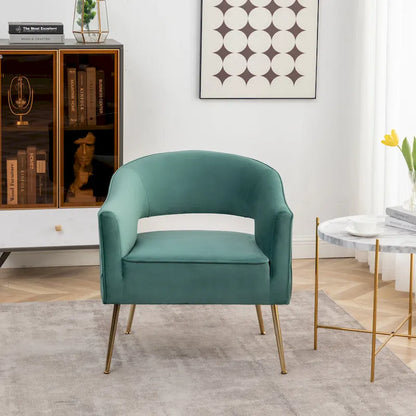 SEYNAR Modern Velvet Accent Arm Vanity Chair with Wingback and Gold Legs for Living Room
