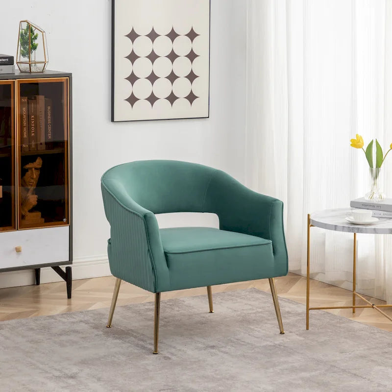 SEYNAR Modern Velvet Accent Arm Vanity Chair with Wingback and Gold Legs for Living Room