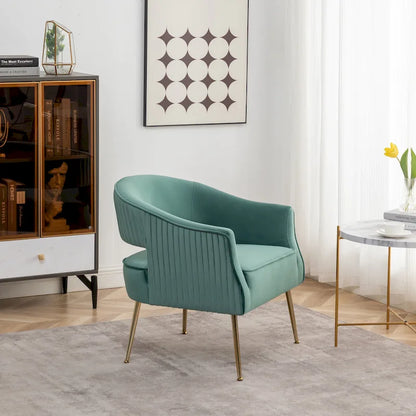 SEYNAR Modern Velvet Accent Arm Vanity Chair with Wingback and Gold Legs for Living Room