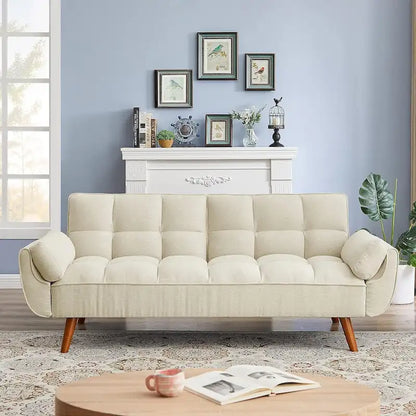 Futon bed Velvet Sofa, Adjustable Backrest Convertible Sleeper Futon Loveseat with Tapered Wood Legs for Living Room, Bedroom