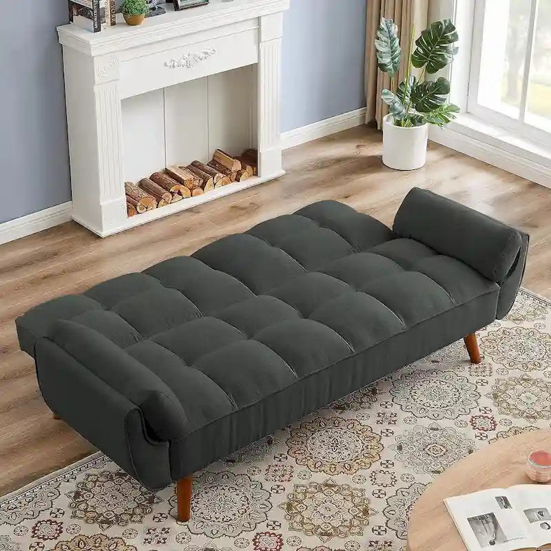 Futon bed Velvet Sofa, Adjustable Backrest Convertible Sleeper Futon Loveseat with Tapered Wood Legs for Living Room, Bedroom