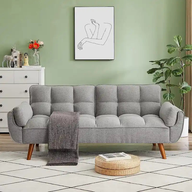 Futon bed Velvet Sofa, Adjustable Backrest Convertible Sleeper Futon Loveseat with Tapered Wood Legs for Living Room, Bedroom