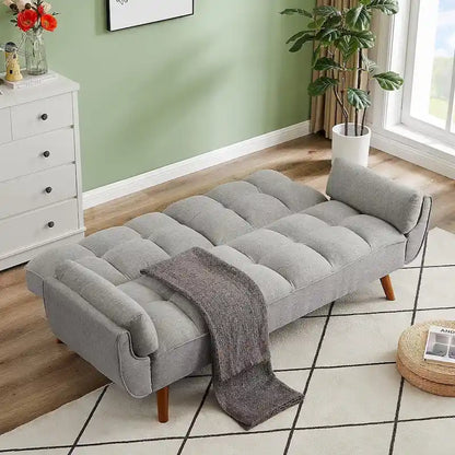 Futon bed Velvet Sofa, Adjustable Backrest Convertible Sleeper Futon Loveseat with Tapered Wood Legs for Living Room, Bedroom