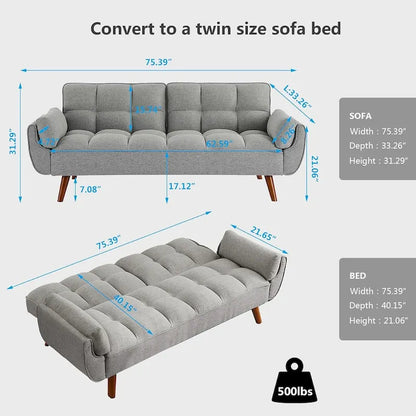 Futon bed Velvet Sofa, Adjustable Backrest Convertible Sleeper Futon Loveseat with Tapered Wood Legs for Living Room, Bedroom