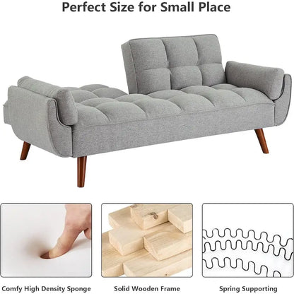 Futon bed Velvet Sofa, Adjustable Backrest Convertible Sleeper Futon Loveseat with Tapered Wood Legs for Living Room, Bedroom