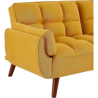 Futon bed Velvet Sofa, Adjustable Backrest Convertible Sleeper Futon Loveseat with Tapered Wood Legs for Living Room, Bedroom