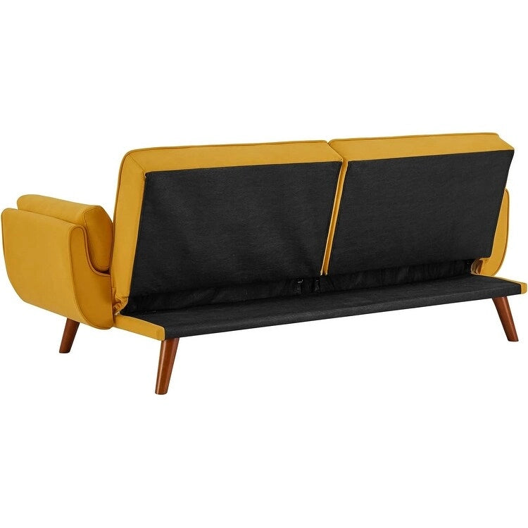 Futon bed Velvet Sofa, Adjustable Backrest Convertible Sleeper Futon Loveseat with Tapered Wood Legs for Living Room, Bedroom