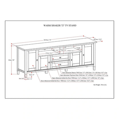 WYNDENHALL Norfolk SOLID WOOD 72 inch Wide TV Media Stand For TVs up to 80 inches - 72 W x 17.5 D x 26 H