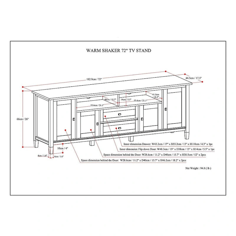 WYNDENHALL Norfolk SOLID WOOD 72 inch Wide TV Media Stand For TVs up to 80 inches - 72 W x 17.5 D x 26 H