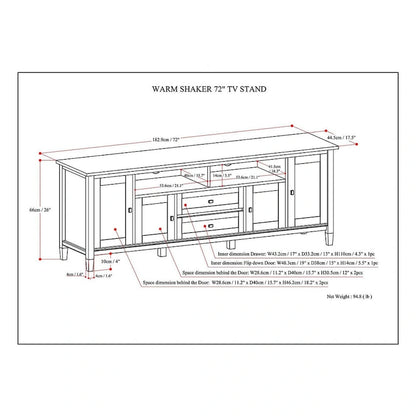 WYNDENHALL Norfolk SOLID WOOD 72 inch Wide TV Media Stand For TVs up to 80 inches - 72 W x 17.5 D x 26 H