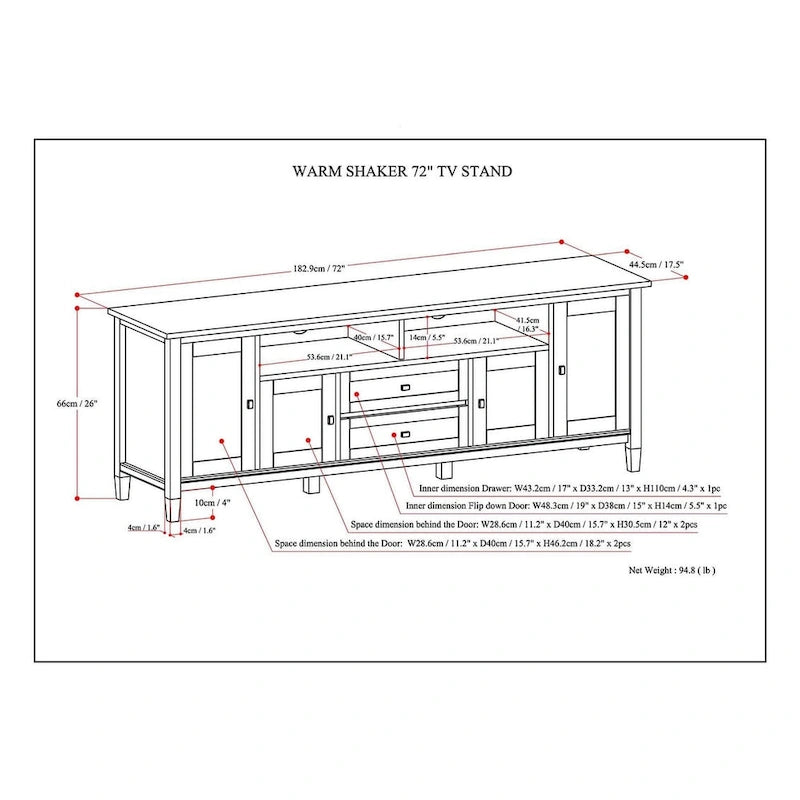 WYNDENHALL Norfolk SOLID WOOD 72 inch Wide TV Media Stand For TVs up to 80 inches - 72 W x 17.5 D x 26 H
