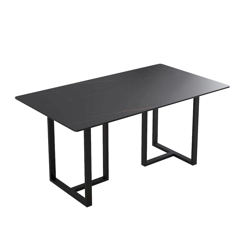 Black Modern 63L x 35W Rectangular Marble Dining Table with Steel Legs