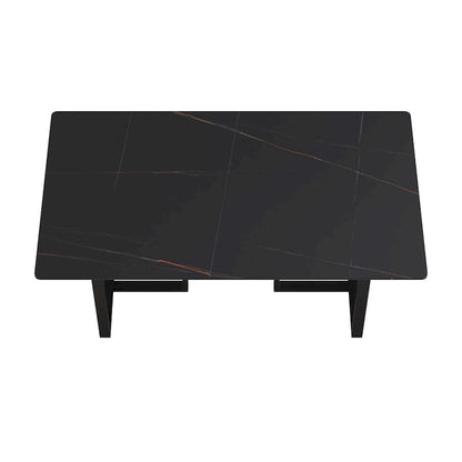 Black Modern 63L x 35W Rectangular Marble Dining Table with Steel Legs