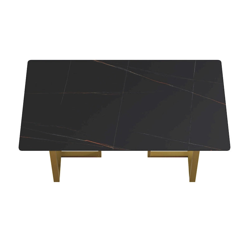 Black Modern 63L x 35W Rectangular Marble Dining Table with Steel Legs