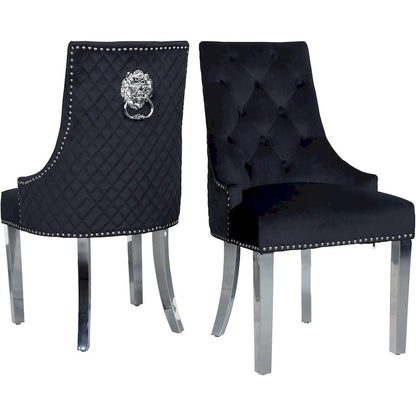 Velvet Dining Chairs Set of 2, Upholstered Tufted Nailhead Dining Room Chairs with Stainless Steel Legs & Lion Head Pull Ring